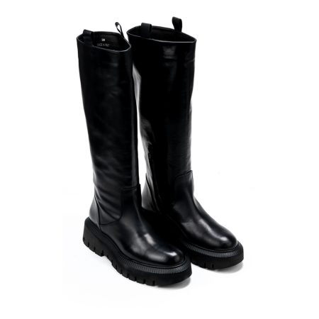 Ženske kožne duboke čizme Roberto-Serpentini-M93 crne ravne